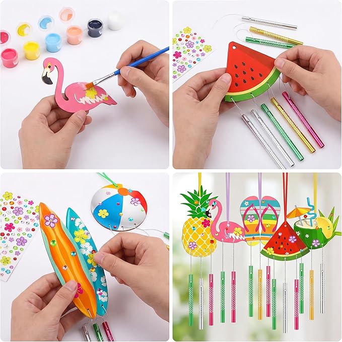 JellyArch 30 Pack Summer Wind Chime Making Kit for Adults Make Your Own Summer Wind Chime Beach Wooden Ornaments for DIY Crafts Activity Birthday Decoration