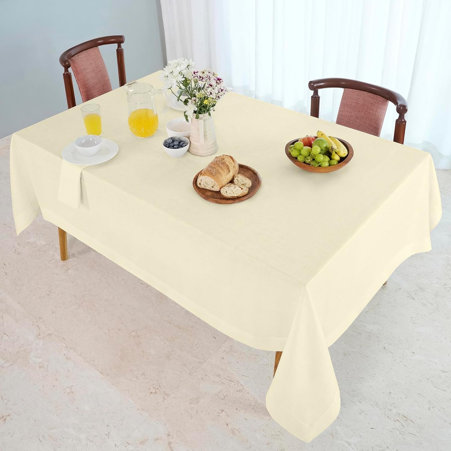 D'Moksha Homes Linen Cream Tablecloth 60 x 132 Inch - 100% Pure Linen Rectangular Tablecloth - Machine Washable Table Cloth for Fall, Autumn and Halloween