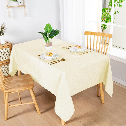 Hiasan 2 Pack Faux Linen Rectangle Tablecloth - Wrinkle and Stain Resistant Washable Table Cloth for Kitchen Dining Room Holiday Table Cover for Party Dinner, Champagne, 54 x 108 Inch