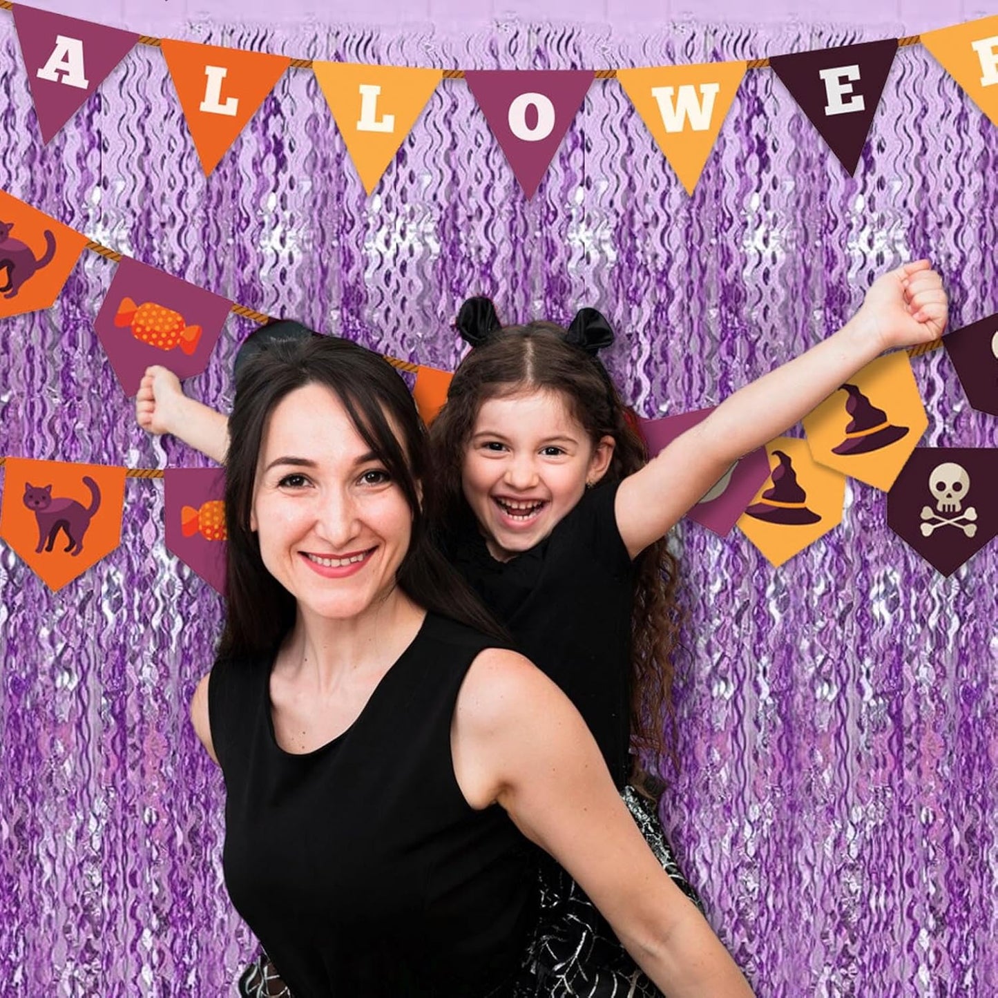 4 Pack Light Purple Fringe Curtain Backdrop 3.2Ft x 8.2Ft Metallic Tinsel Foil Fringe Streamers Background for Photo Booth Mother's Day, Easter, Carnival, Birthday, Wedding Party Decoration
