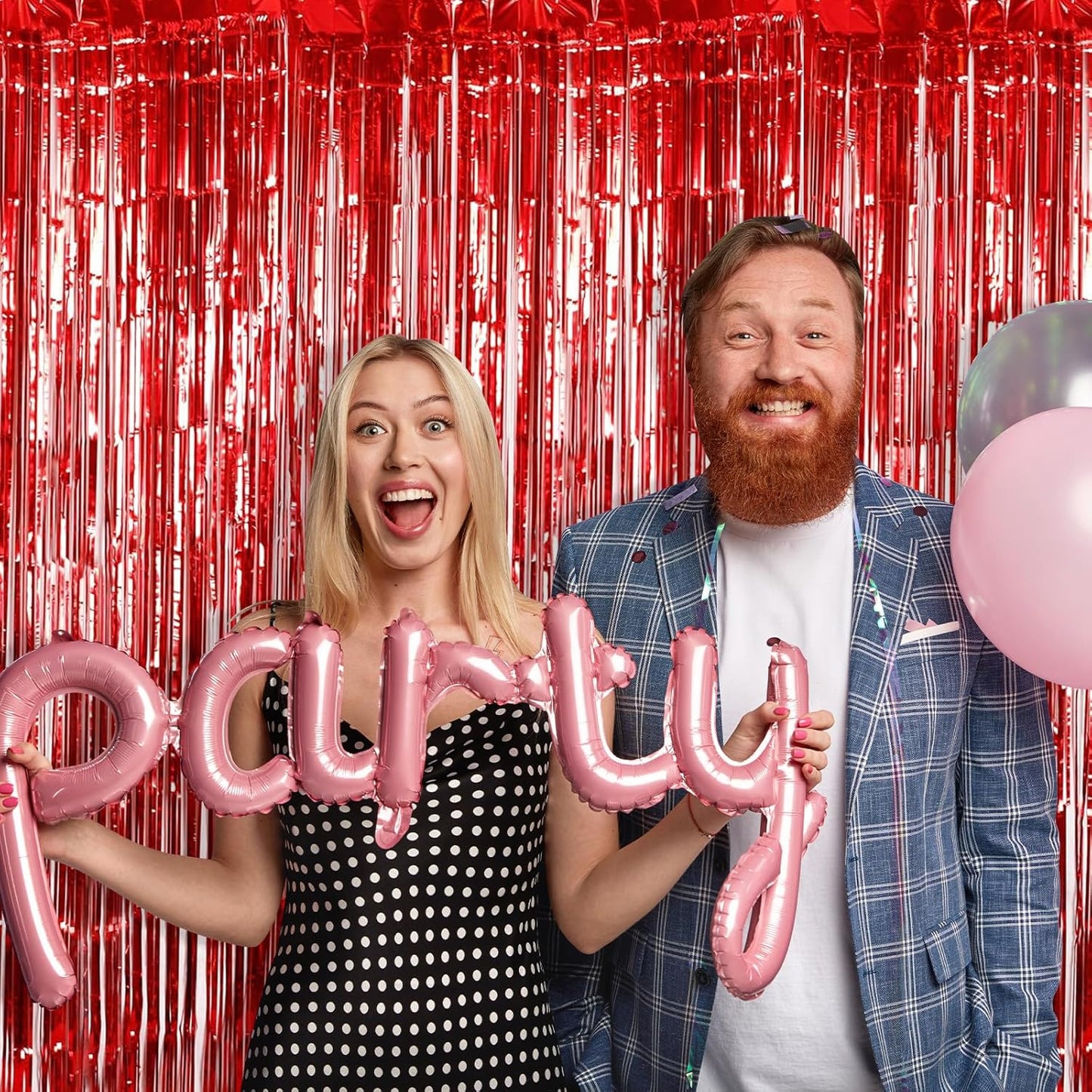 5 Pack Red Foil Curtain Backdrop 3.2ft x 9.8ft Metallic Tinsel Foil Fringe Curtains Streamer Photo Booth Backdrop for Birthday Party Engagement Bachelorette Party Decorations (Red)