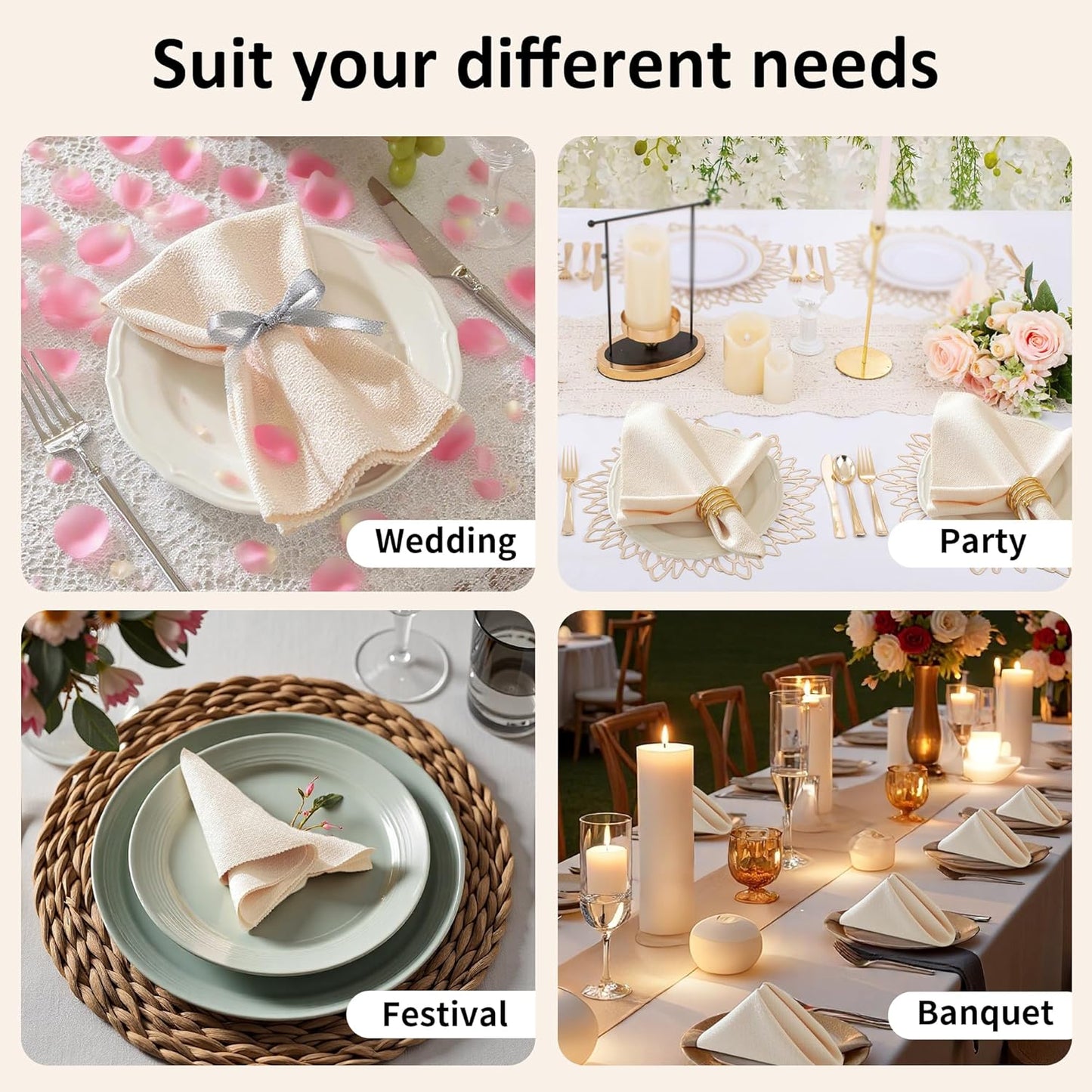 Cloth Napkins Set of 24 Reusable,UWWGKK 17x17 Inch Napkins Cloth Washable for Dinner, Restaurant,Wedding,Hotel