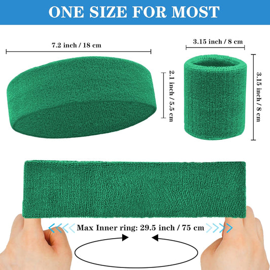 6 Pieces Sweatband Set Sports Headband Wristband Set, Moisture Wicking Athletic Sweatbands 4 Wrist Sweatband and 2 Headbands, Terry Cloth Sweat Absorbing Head Band for Workout