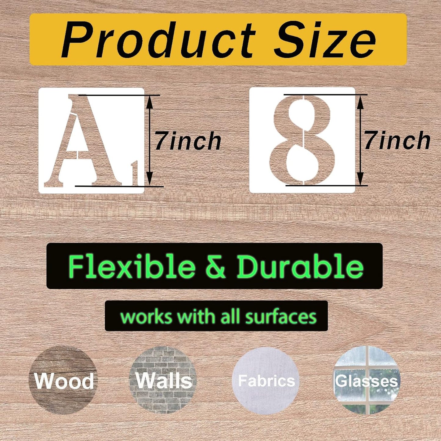 7 Inch Letter Stencils Numbers Craft Stencils, 42 Pcs Reusable Plastic Alphabet Drawing Templates for Painting on Wood, Wall, Fabric, Rock, Signage, Door Porch, DIY Art Projects
