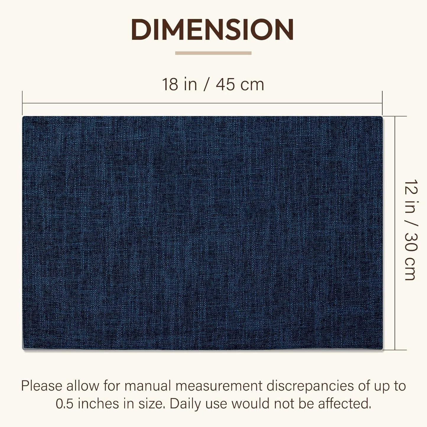 Blue Forest Placemats Set of 8, Dual-Layered Thickened Faux Linen Cloth Place Mats Heat Resistant Machine Washable Wrinkle Free Table Mats Indoor/Outdoor (Navy Blue)