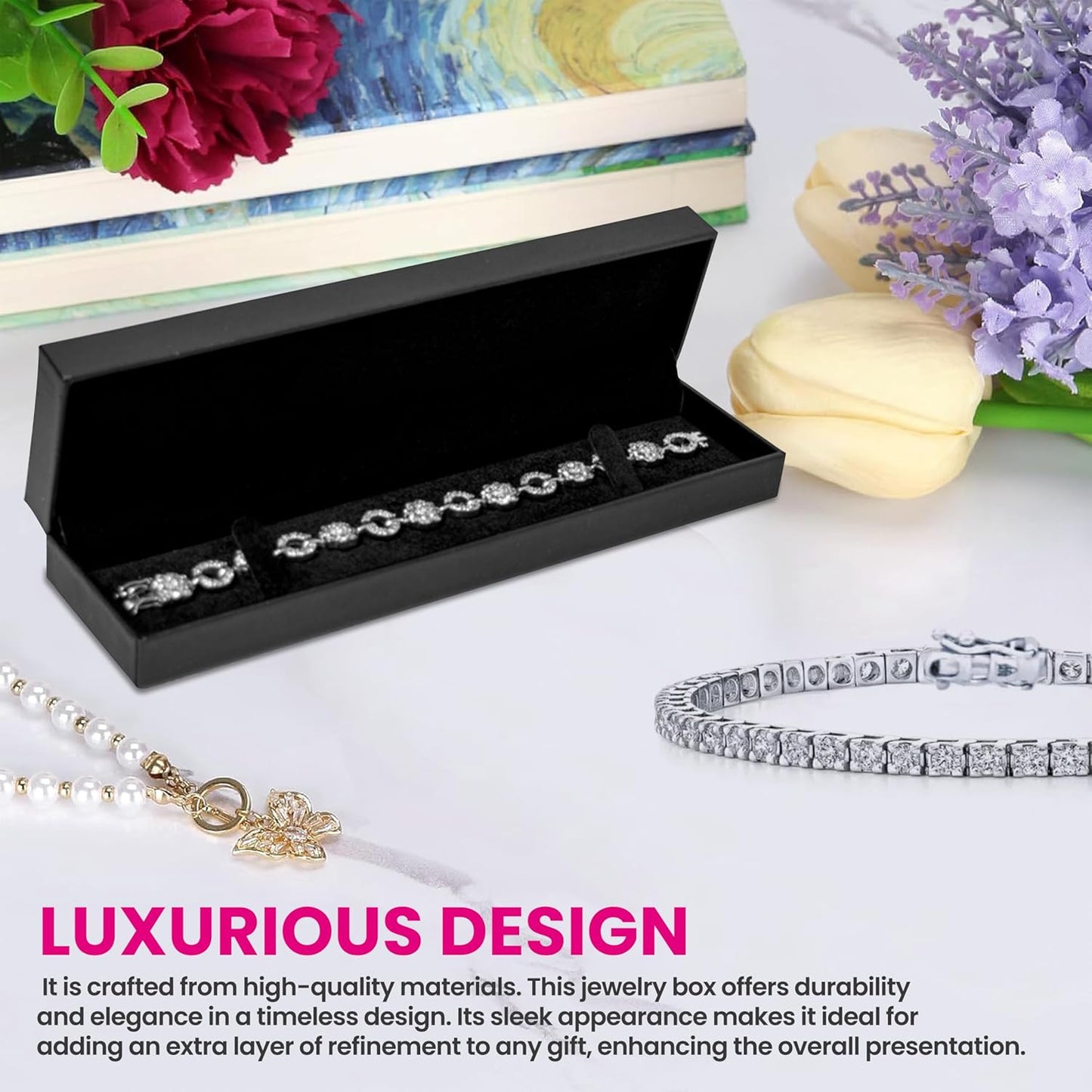 Novel Box Black Jewelry Box for Bracelet 8.87x2.25x1.5 Inches - Bracelets Gift Box for Proposal Wedding Engagement - Faux Leatherette Jewelry Display Box - Gift Presentation Boxes for Bracelets