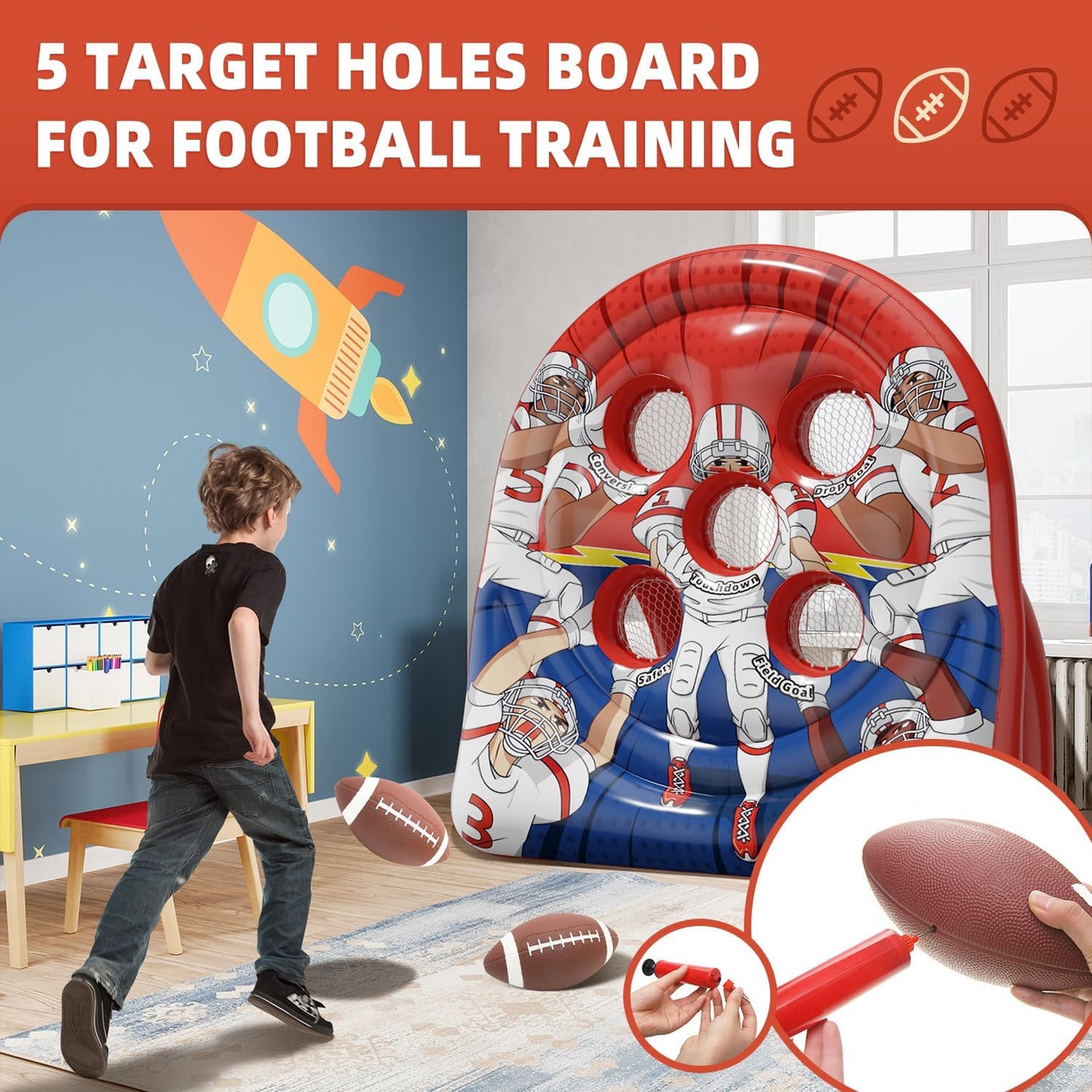 Football Target Toss Game - Inflatable Football Throwing Target Toy - Carnival Party Games Outdoor Yard Game for Kids and Adults