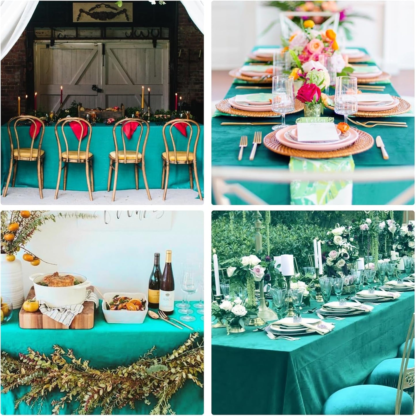 4 Pack Rectangle Tablecloth for 6 Foot Tables Washable Polyester Table Cover for Wedding Dining Table Parties Banquet(60x102 Turquoise)