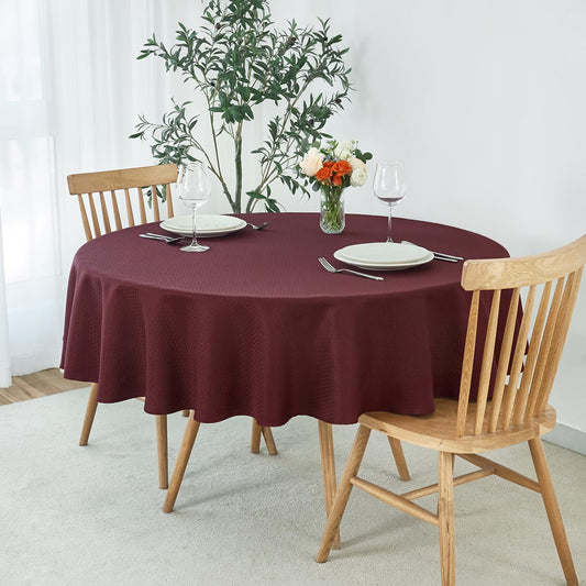 maxmill Round Weaved Texture Design Tablecloth Spill-Proof Wrinkle Free Soft Washable Table Cloth for Circular Table Cover, for Dining Room Buffet Banquet Parties Holiday Dinner, 70 Inch Burgundy