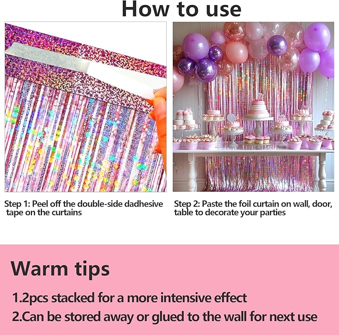 4 Packs Pink Foil Fringe Curtain, Pink Glitter Metallic Tinsel Backdrop for Birthday, Wedding, Baby Shower, Princess Bachelorette Cowgirl Party Decorations Supplies