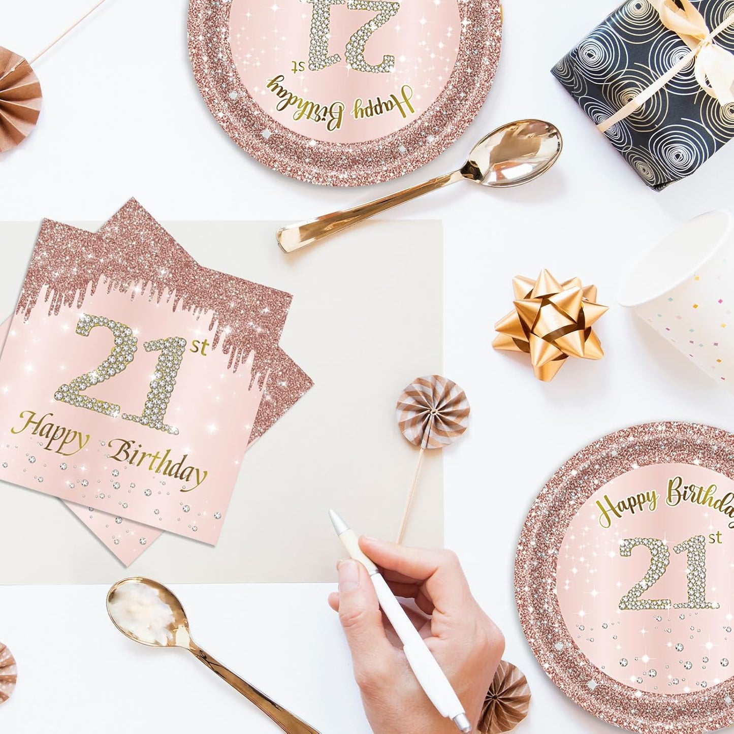21st Birthday Decorations for Girls Her Rose Gold Party Supplies Include 20Pcs Plates 20Pcs Napkins Rose Gold Sweet 21 Birthday Party Tableware for 20 Guests