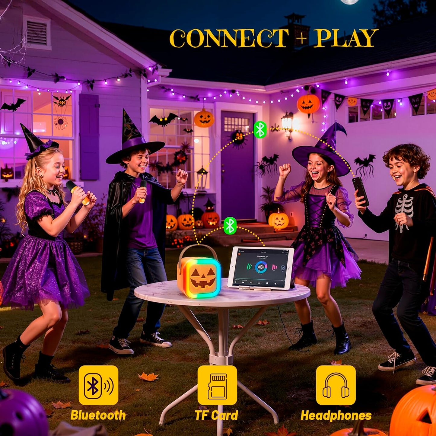 Mini Karaoke Machine for Kids, Halloween Party Supplies & 2025 TOP Toy Gifts Ideas for Girls Boys Ages 4-12, Portable MP3 Player with 2 Wireless Mics for Birthday Christmas Singing Games(Pumpkin)