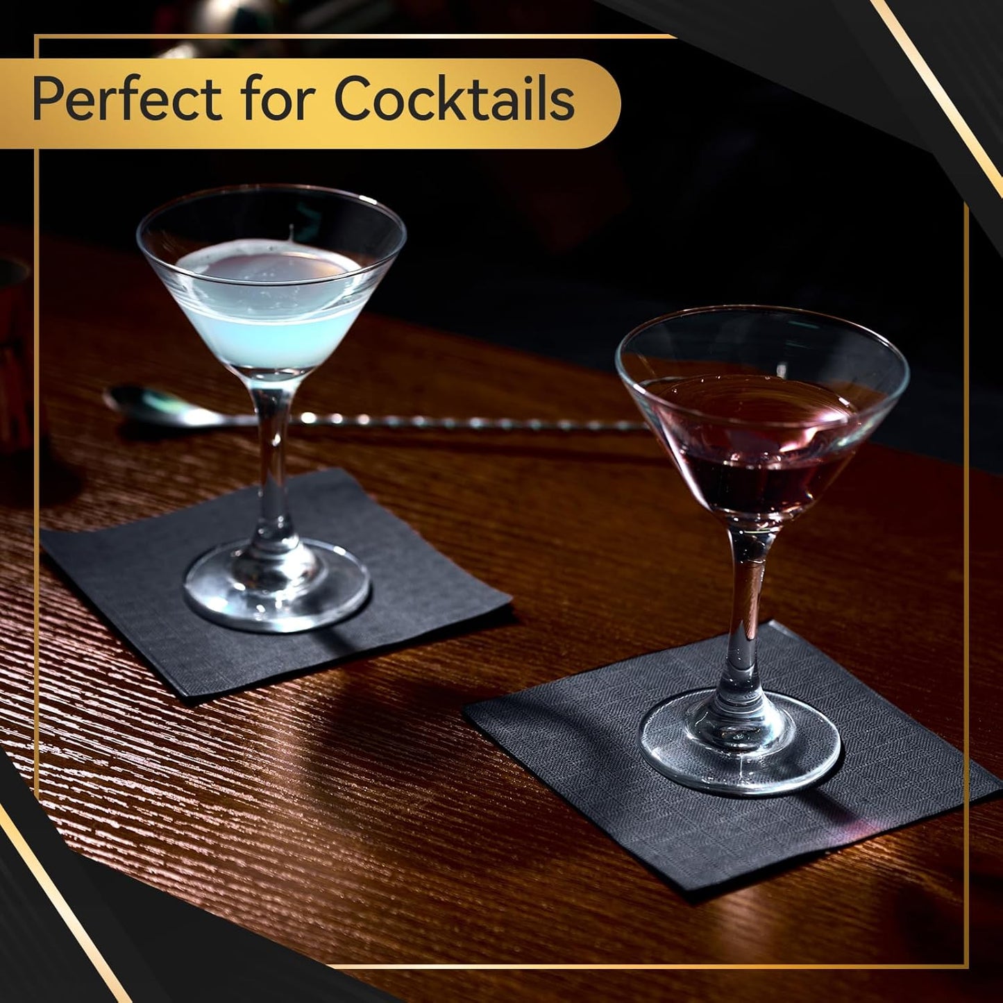 Vplus 1000 Pack Black Cocktail Napkins, Elegant Beverage Napkins, 3-Ply Disposable Paper Napkins 4.9x4.9 inch, Perfect for Restaurant, Bar, Party, Wedding, Dessert Napkins