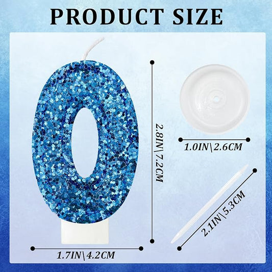 Zailo Birthday Number Candles, Glitter Number Candle Cake Decorations with Sequins, Cupcake Decorations for Girls, Women, Party Anniversary Celebrations (Number 0, Blue)