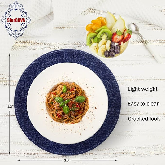 Navy Blue Chargers for Dinner Plates with Beaded Rims, Set of 12 Plastic Bulk Wedding Charger Plates for Thanksgiving, Christmas, Holiday Party Table Setting.
