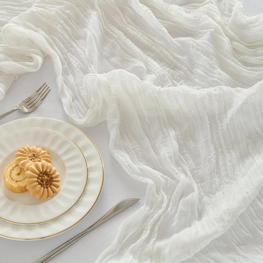 Fanami 6 Pack Cheesecloth Table Runner -10FT Ivory White Boho Gauze Cheese Cloth Table Runner 120 Inches Long Rustic Sheer Fabric Centerpieces for Wedding Birthday Party Bridal Baby Shower Decorations