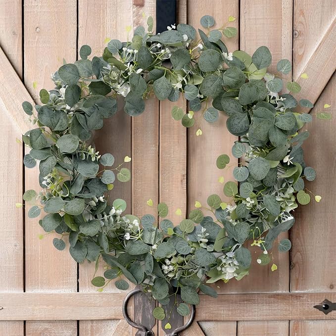 SOMYTING Artificial Eucalyptus Garland 2 Packs 5.9Ft Silver Dollar Eucalyptus Leaves Fake Vine with White Baby Breath Faux Greenery Garland Spring Garland for Mantle Table Wedding Party Decor (4PCS)