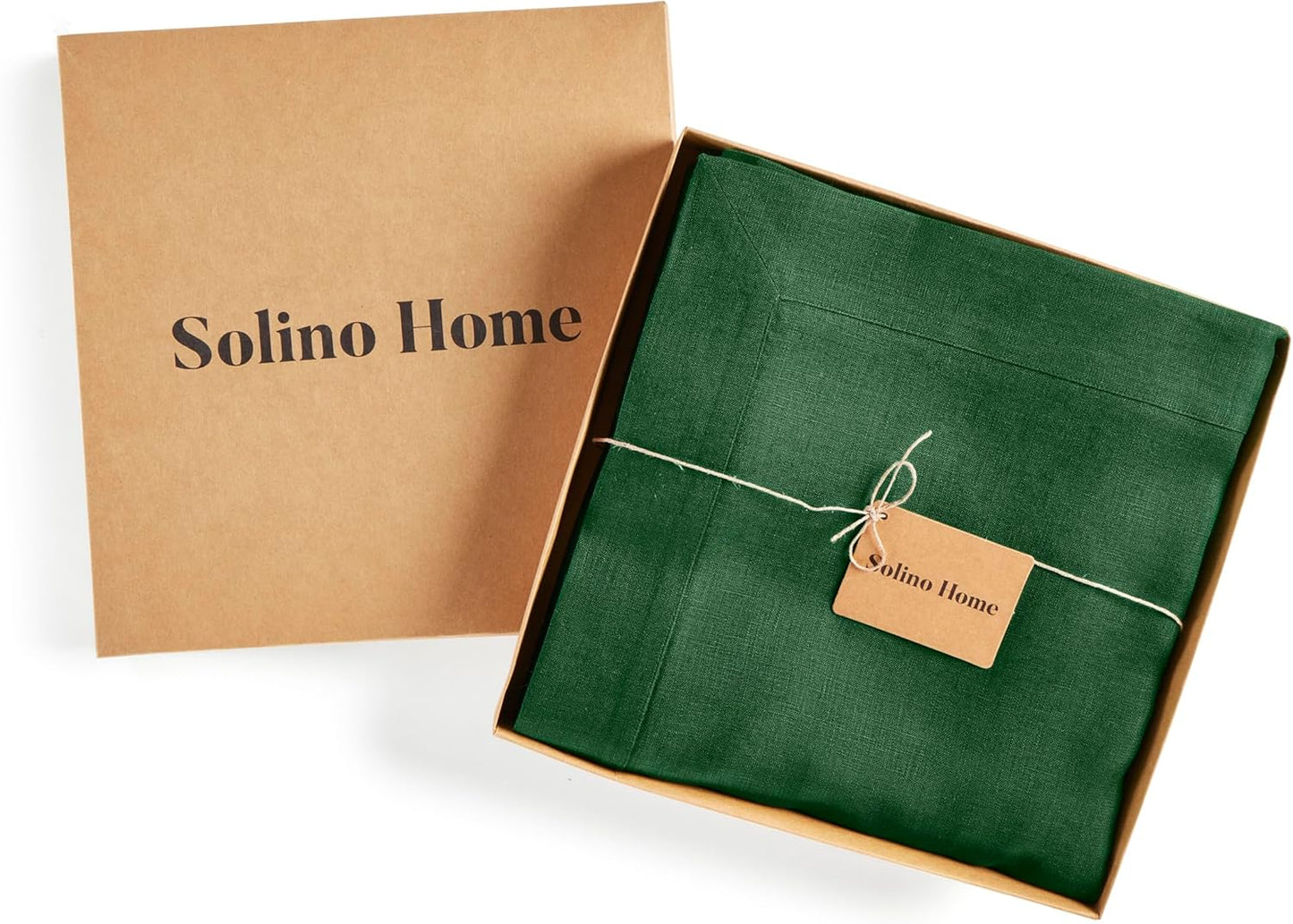 Solino Home Linen Tablecloth 60 x 120 Inch - 100% Pure Linen Pine Green Table Cloth for Rectangle Tables - Fete, Machine Washable Tablecloth for Fall, Autumn, Thanksgiving, Christmas