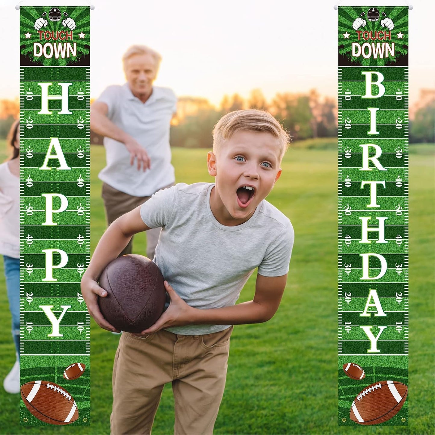 Batiyeer Football Porch Sign Banner Football Bowl Sports Fan Supplies Themed Boy Party Favors Photo Booth Props Wall Hanging(Birthday Theme)