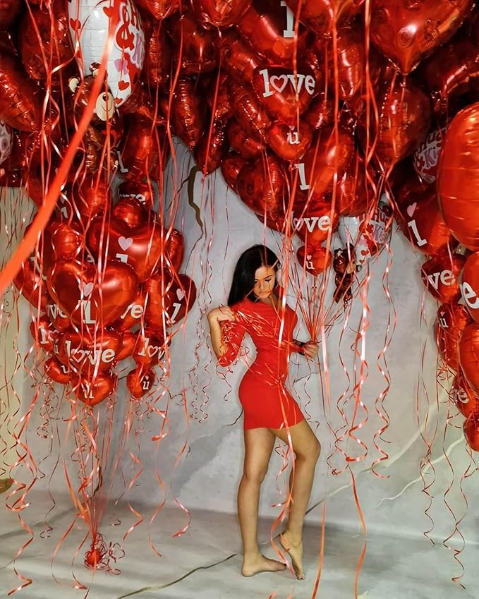 7 Pcs Red Heart Shaped Balloons I Love You Valentine Balloons for Valentines Day Bridal Shower Wedding Party Decorations