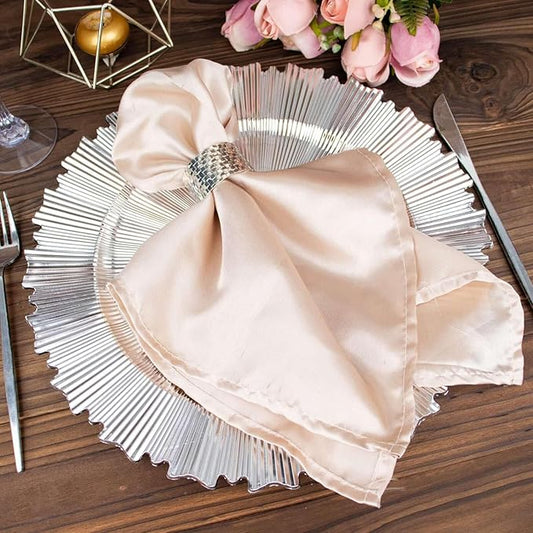 Efavormart 6 Pack | 13" Metallic Silver Sunray Acrylic Plastic Serving Plates, Round Scalloped Rim Disposable Charger Plates