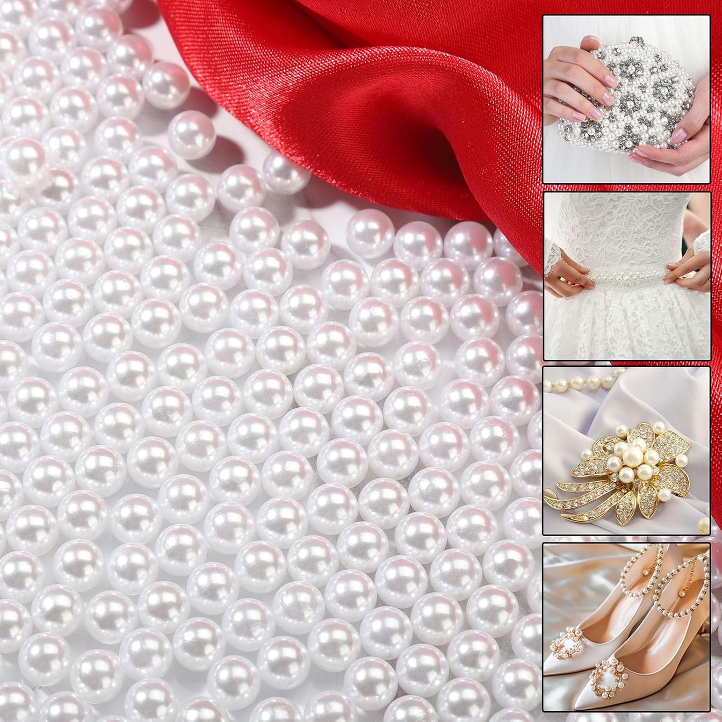 2200 Pcs Undrilled Holeless ABS Faux Pearl Beads for Vase fillers, No Hole Round Pearls for Cosmetic Boxes, DIY Parts, Table Scatter, Wedding, Birthday Party Home Decorating (White, 6mm)