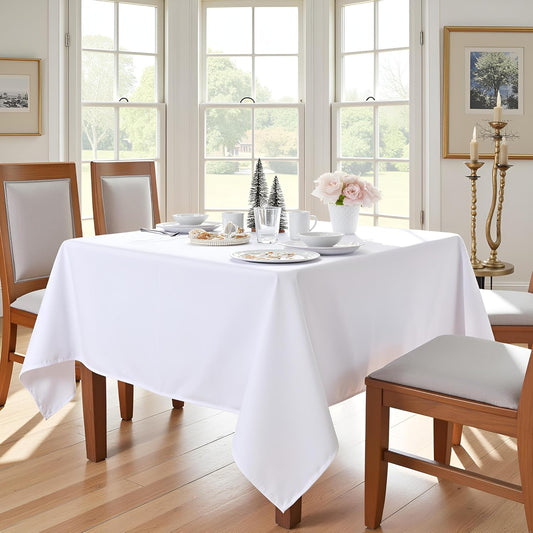 sancua Square Tablecloth - 60 x 60 Inch - Water Resistant Spill Proof Washable Polyester Table Cloth, Decorative Fabric Table Cover for Dining Tables, Buffet Parties and Camping, White