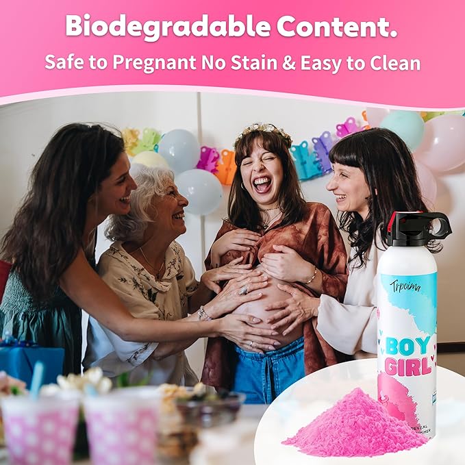 Gender Reveal Fire Extinguisher Set for Newborn Baby, 4Pcs Pink Smoke Bombs, 100% Biodegradable Confetti Cannon for Baby Reveal Party Supplies