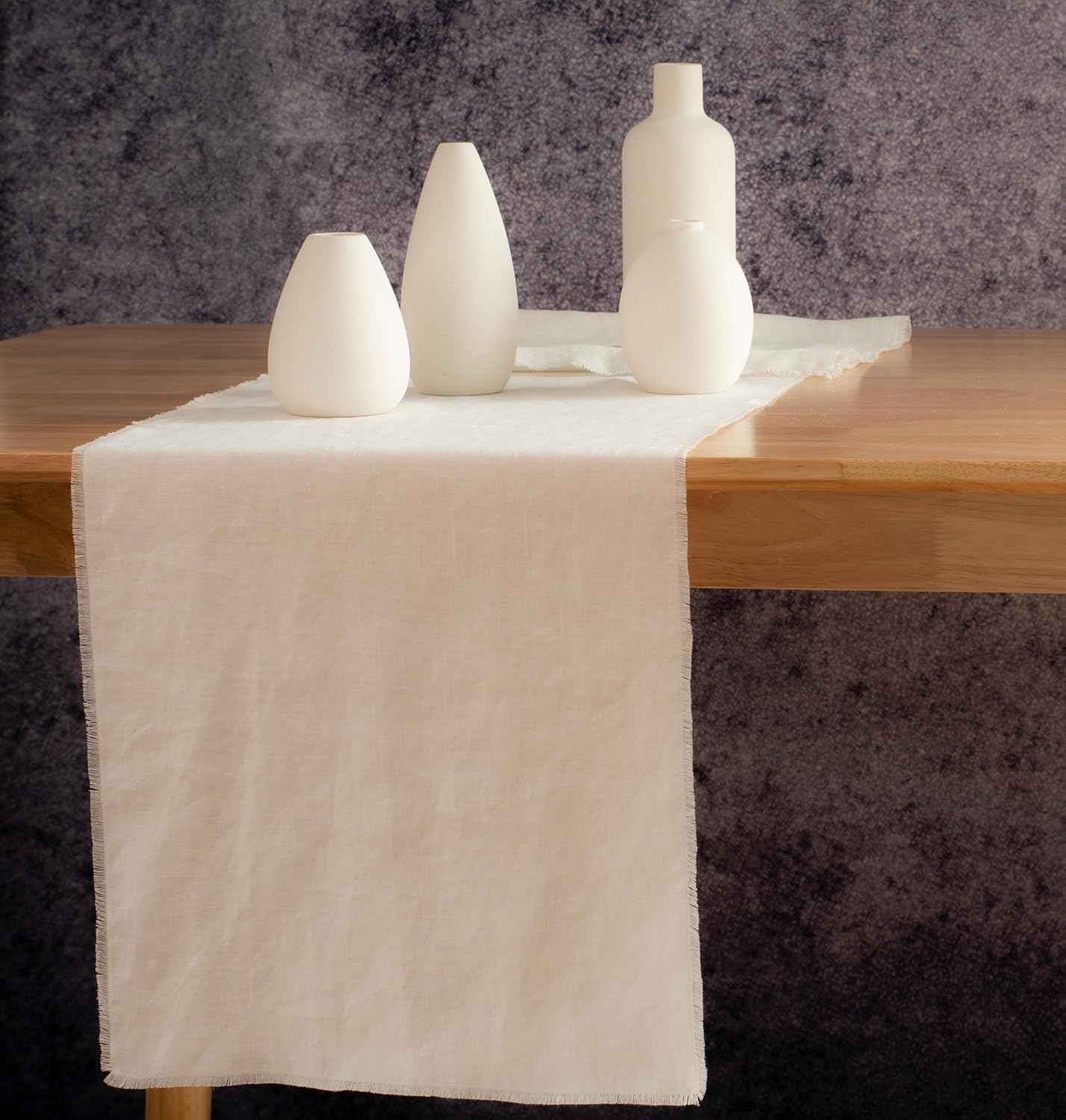 Off-White Linen Table Runner with Fringe- 14x108 Inch, 100% Pure Linen Off-White Table Runner for Chirstmas, Easter, Thanksgiving, Party, Wedding, Winter- Handmade