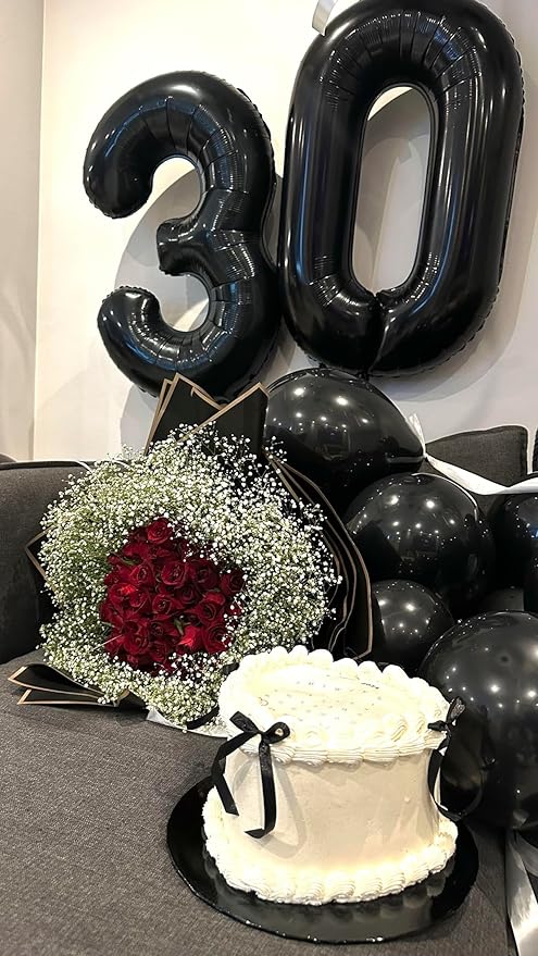 30 Balloon Number, 40 Inch Happy 30th Birthday Decoration for Her Him, Black Foil Number Balloons for Celebration Engagement Memorial Day's Big Event Supplies