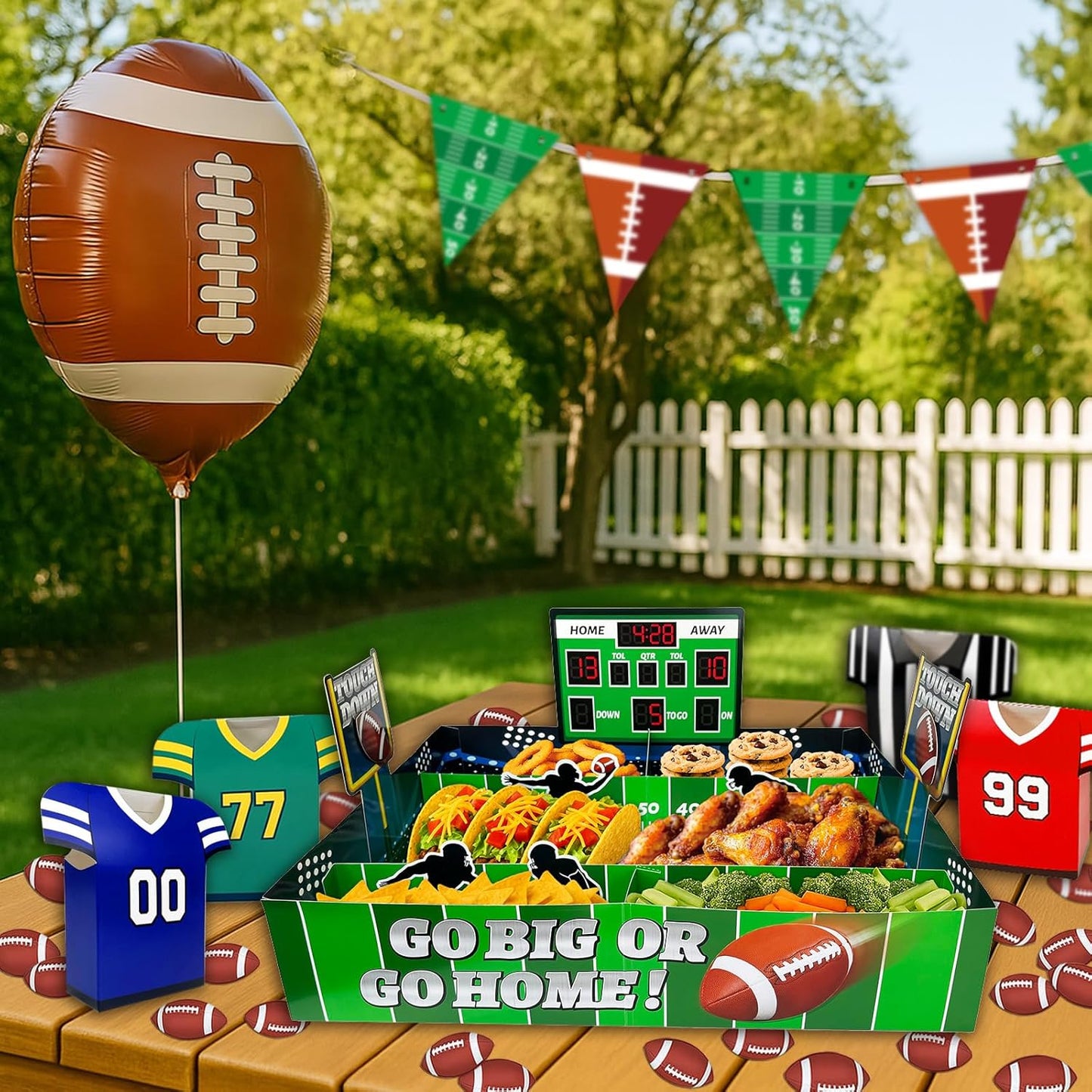 49-Piece Football Stadium Food Tray Kit β Paper Snack Boxes, Confetti and Large Stadium Tray for Game Day, Tailgate, Superbowl and Sports Party Supplies