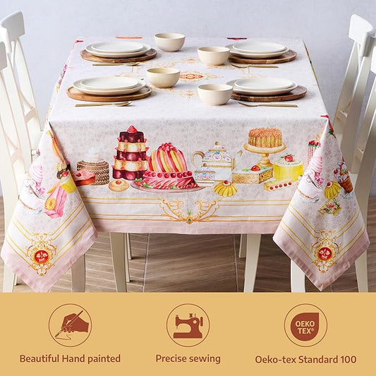 Maison d' Hermine Premium Table Cloth Square Table 100% Combed Cotton 70 x 70 Inches Tablecloth Reusable Decorative for Dining Room, Farmhouse, Home, Party, Festive & Wedding - Pastries