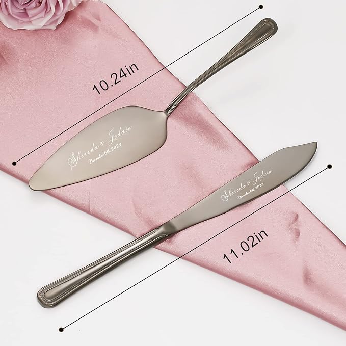 Cake Cutting Set for Wedding, Personalized Wedding Cake Knife and Server Set, Vintage Engraved 2-Piece Pie Pizza Cutter Serving Set, Custom Bridal Anniversary Birthday Quinceañera Gift(Black)