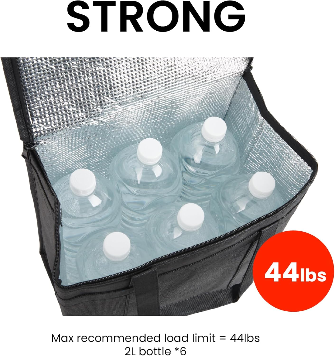 Medium Insulated Cooler Bag and Food Warmer for Delivery & Grocery Shopping with Zippered Top, Black (1 Pack)