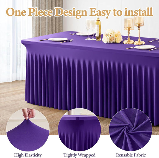 2 Packs Purple Spandex Tableclothes for 6 Foot Rectangle Table, Spandex Table Covers 6FT Stretch Table Skirts Rectangle Wrinkle Free Fitted Tablecover for Event, Wedding, Banquet & Parties