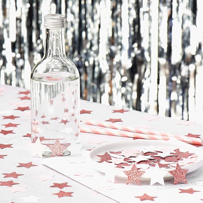 Pink White Rose-Gold Confetti,300pcs Glitter Paper twinkle little star Table Confetti,Birthday Bachelorette Engagement Mothers Day Wedding Baby Shower Party Decorations Circle Dots Lasting Surpris