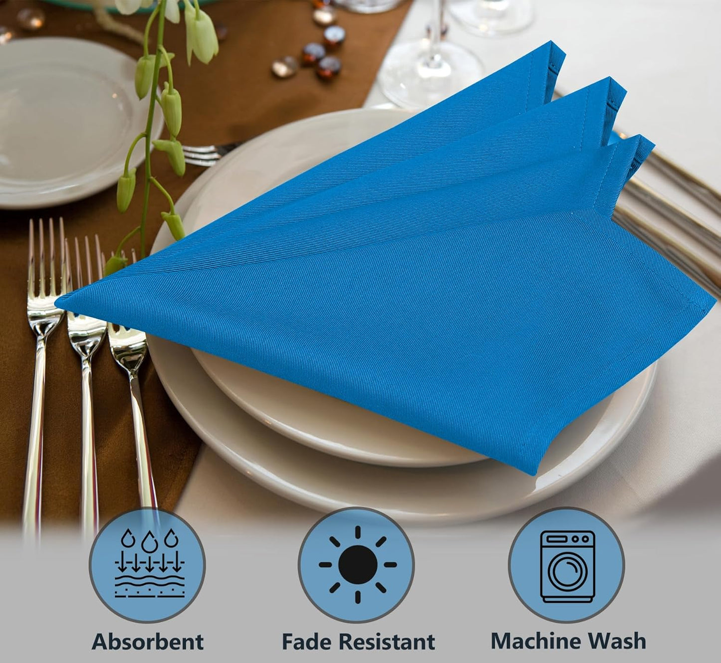 Ruvanti Cloth Napkins Set of 12, 18x18 Inches Napkins Cloth Washable, Soft, Durable, Absorbent, Cotton Blend. Table Dinner Napkins Cloth for Hotel, Lunch, Restaurant, Wedding Event, Parties - Blue