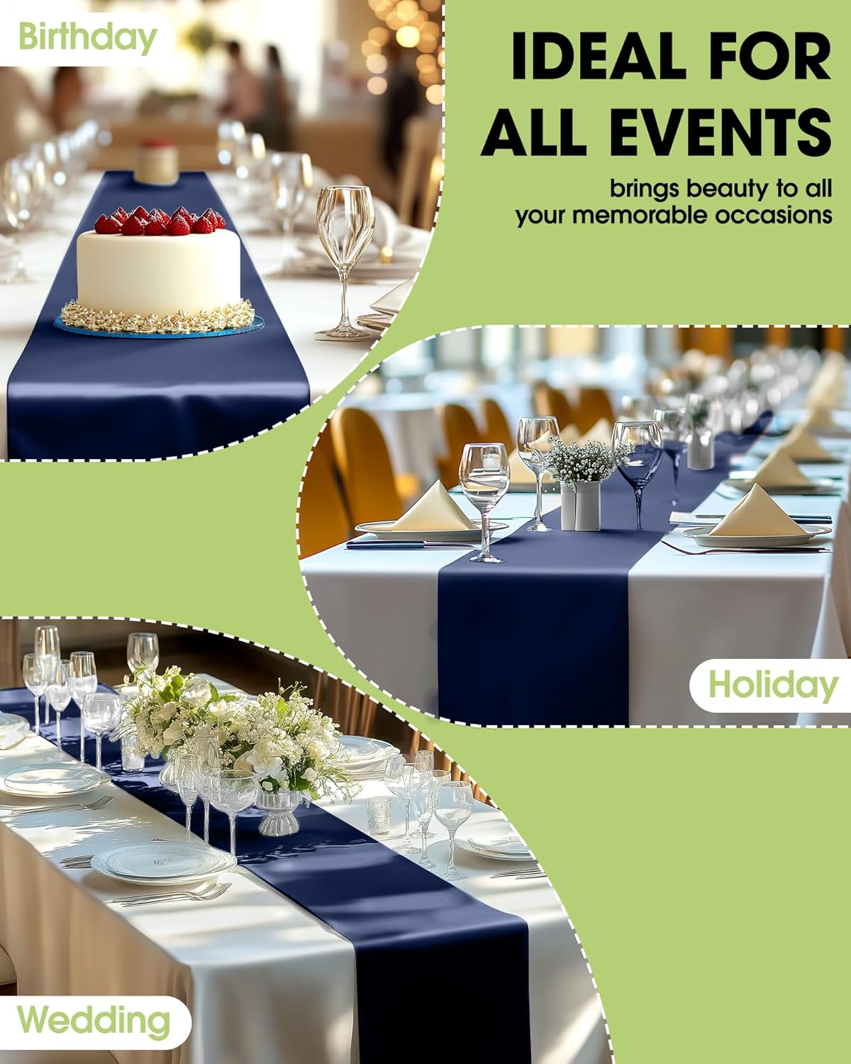 Pureegg Navy Blue Plastic Table Runners - 12 Pack, 14'' x 108'', Water Resistant & Disposable Centerpiece Decorations for Table Cloth, Wedding, Birthday, Holiday, Baby Shower, Party, Home Decor