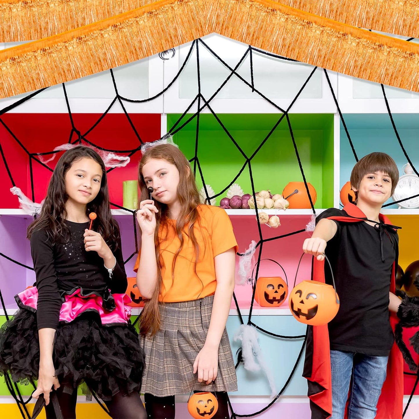 6 Pack 10 Feet Foil Fringe Garland Metallic Tinsel Banner Wall Hanging Curtain Streamers Backdrop for Parade Floats Bachelorette Wedding Birthday Party Thanksgiving Christmas Decorations(Orange)