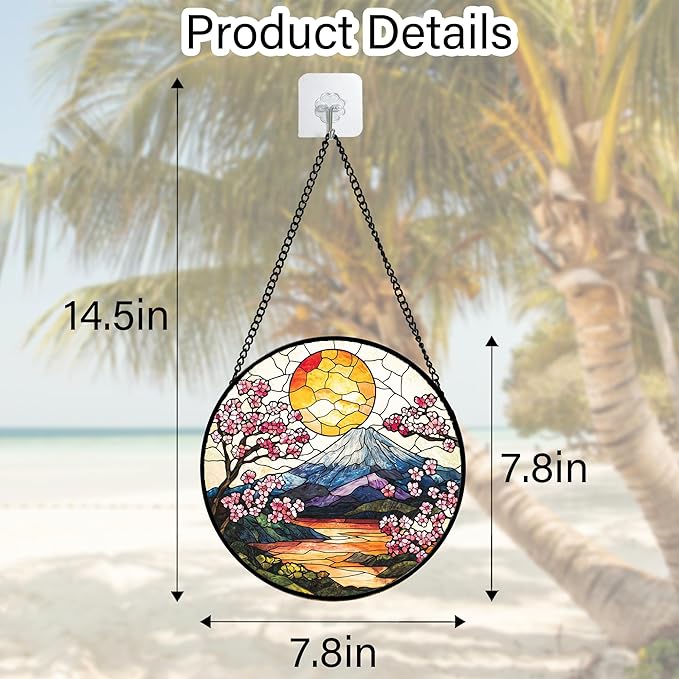 Stained Glass Window Hanging, Sun Blooming Cherry Blossoms Suncatcher Diamond Glass Panel Sun Catchers Decor for Birthday for Women, Men, Wife, Aunt, and Mom 6.3 in