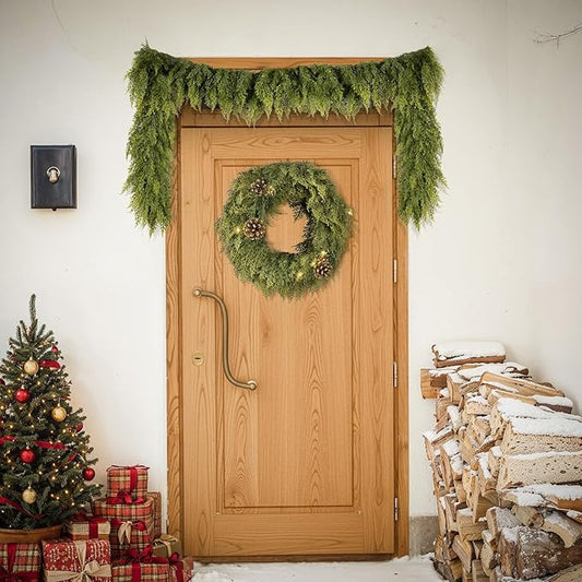 6FT Christmas Garland Cedar Garland Real Touch Faux Greenery Cypress Garlands for Mantle,Table,Wall,Christmas Decorations Indoor Outdoor