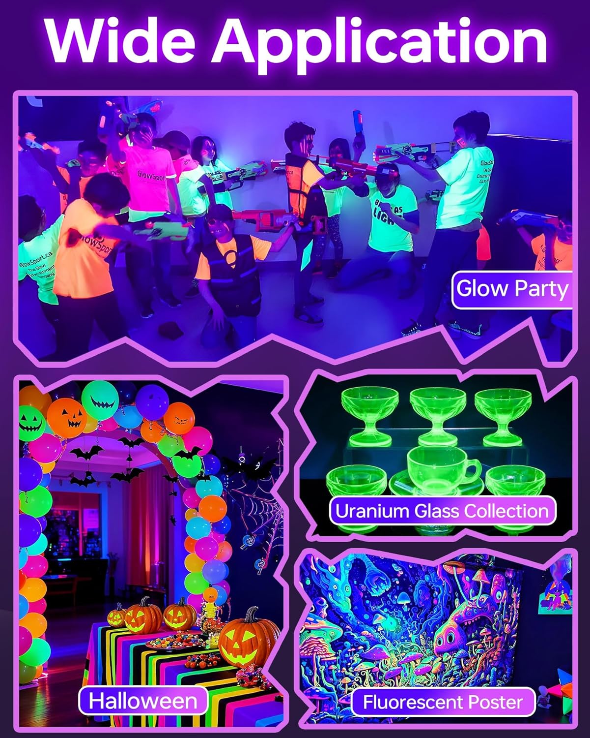 2 Pack LED 42W Black Lights, Blacklight Bars with Plug+Switch+6ft Cord, Light Up 24x24ftx4, Blacklight for Glow Party, Fluorescent Poster, Body Paint, Halloween Decorations, Bedroom, Stage