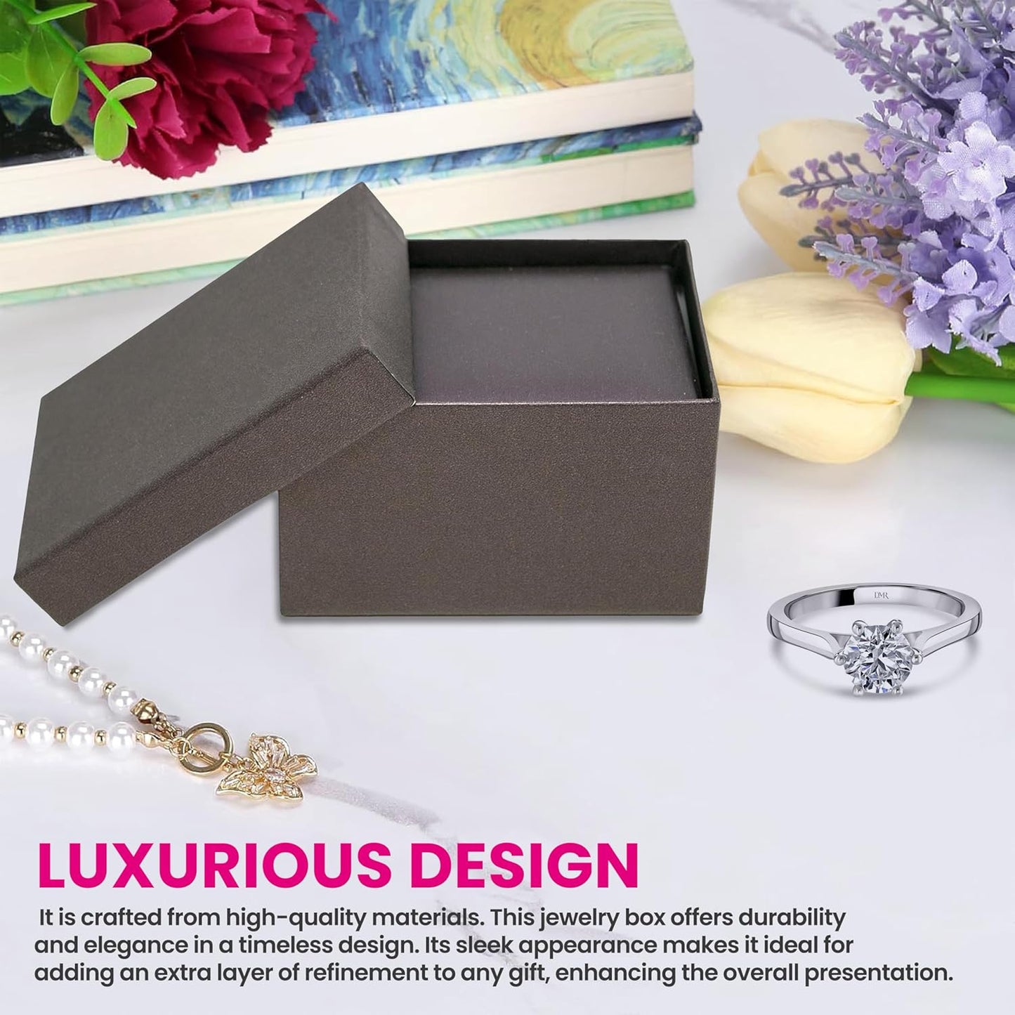 Novel Box Purple Jewelry Box for Double Rings 3.12x2.12x1.87 Inches - Double Rings Gift Box for Proposal Wedding Engagement - Faux Leatherette Jewelry Display Box - Gift Presentation Boxes for Rings