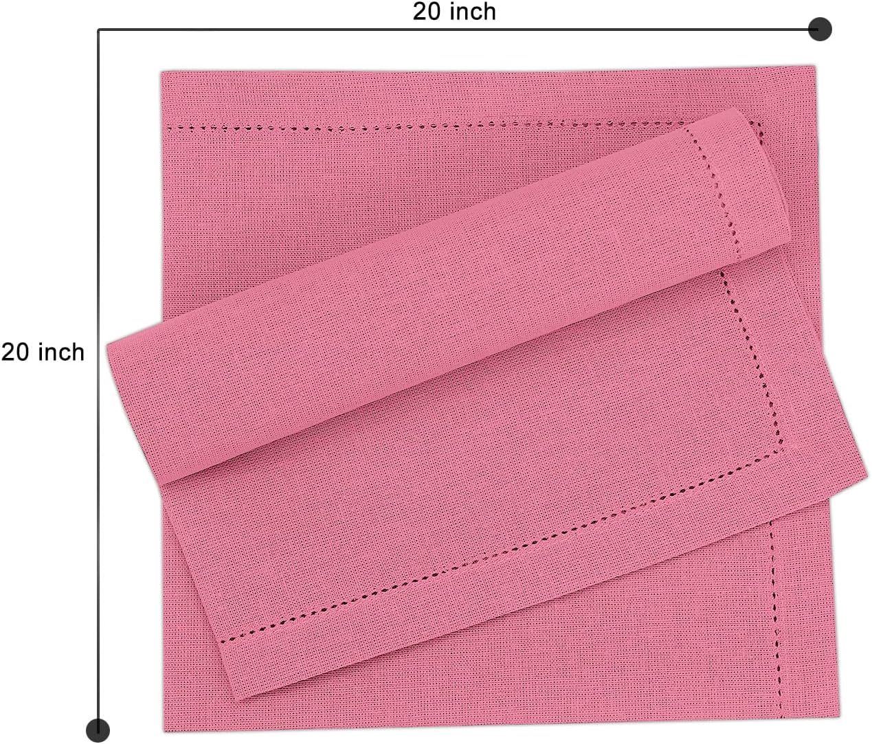 Ruvanti Premium Linen Napkins Set of 12-20x20 Inch, Classic Hemstitch, Mitered Corner Cloth Napkins - Soft, Elegant Dinner Napkins Cloth Washable for Weddings, Parties, Everyday Use - Pink