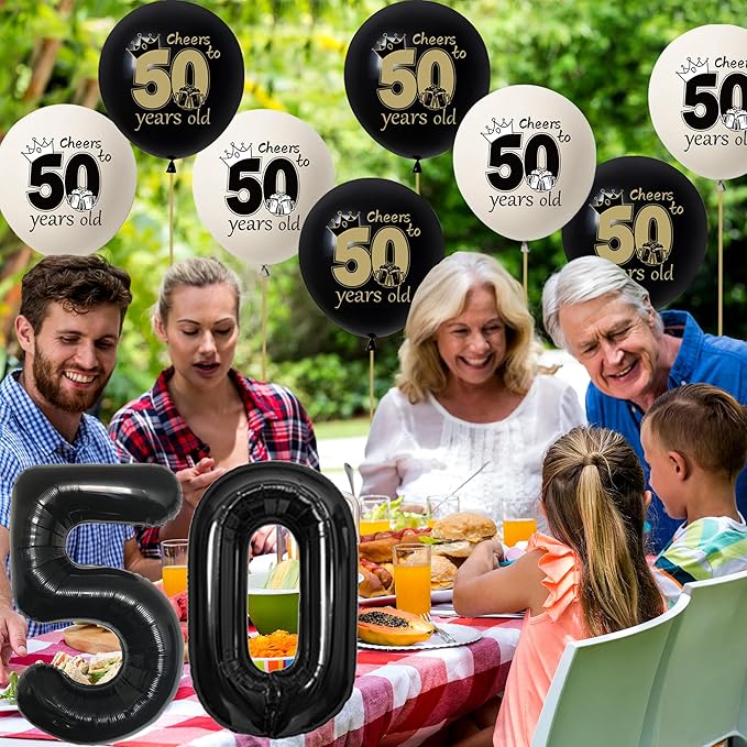 DARUNAXY 50th Birthday Party Decorations for Men Women, Vintage Back in 1976 Banner, Black 50 Number Balloons & Cake Topper, Vintage 1976 50 Birthday Honeycomb Hanging Swirl Confetti Balloons(30PC)