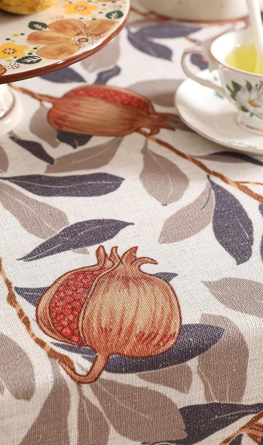 patdrea Designer Vintage Long Tablecloth for Rectangle Table,Linen Pomegranates Leaves Pattern Tablecloths,Decor Table Cover for Kitchen Dining Christmas,Party,Thanksgiving,63"x102"-Tehran a