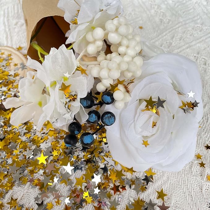 WEIKA 60g Star Confetti Glitter Star Table Confetti, Metallic Foil Star Glitter, Table Decorations for Party Wedding birthday graduation Decorations(Glitter Gold and Silver Set, 10mm and 6mm)