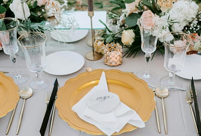 36 Pcs Gold Charger Plates with Wavy Edges, 13 Inch Round Bulk Charger Plate,Elegant Reusable Plastic Dinner Chargers Plates for Wedding Holiday Party Baby Shower Event Decoration (Gold)