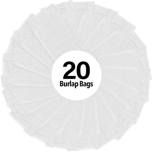 Mandala Crafts 7X9 Inch White Burlap Drawstring Gift Bags for Favors - 20 Medium Linen Sacks Gift Pouches for Candy, Coffee, Jewelry, Wedding, and Party Supplies