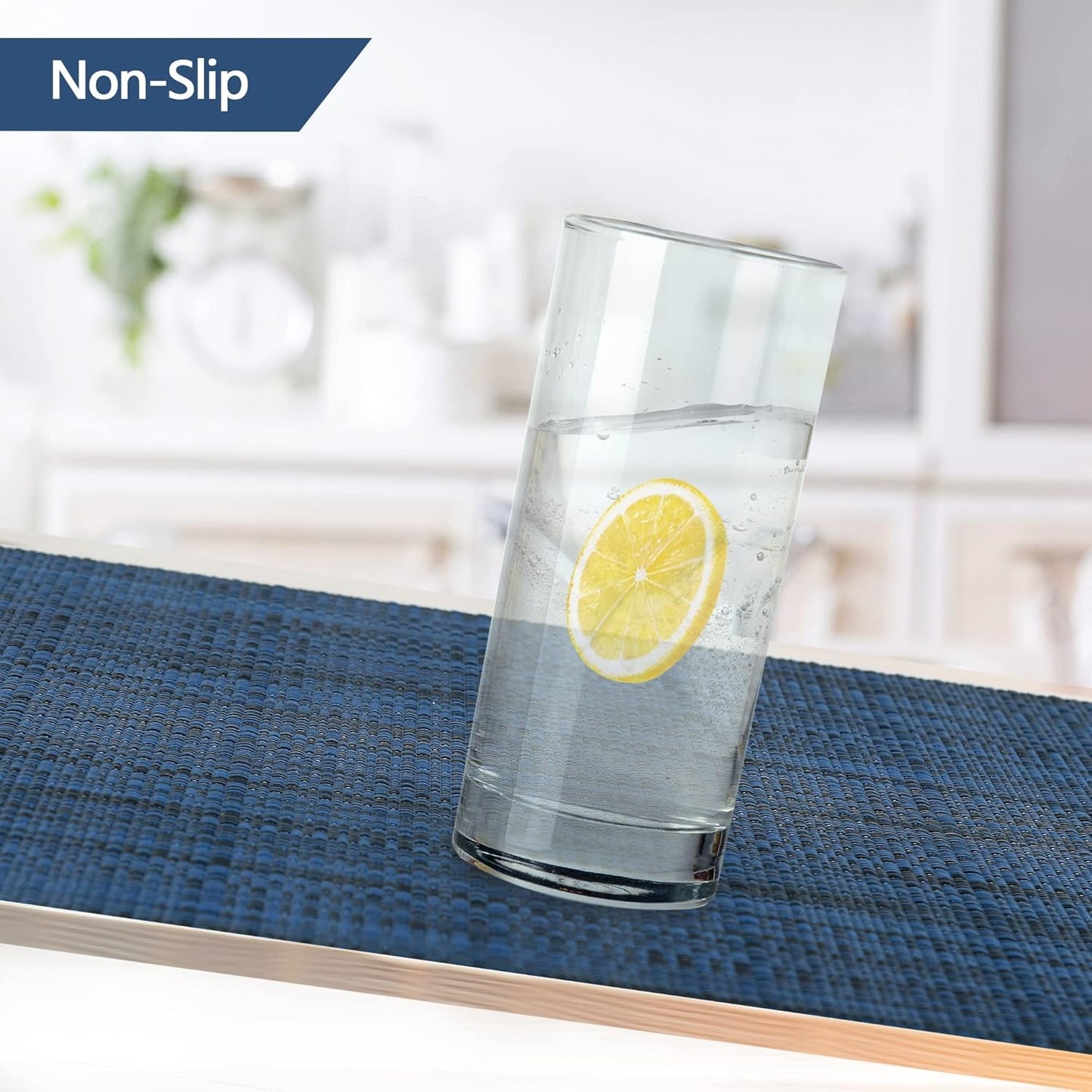 SLKQG Navy Blue Placemats Set of 6 - Easy Clean Washable Vinyl Placemats - Wipeable Heat Resistant Table Mats for Dining Table - 17x12 Inch (Navy Blue, 6)